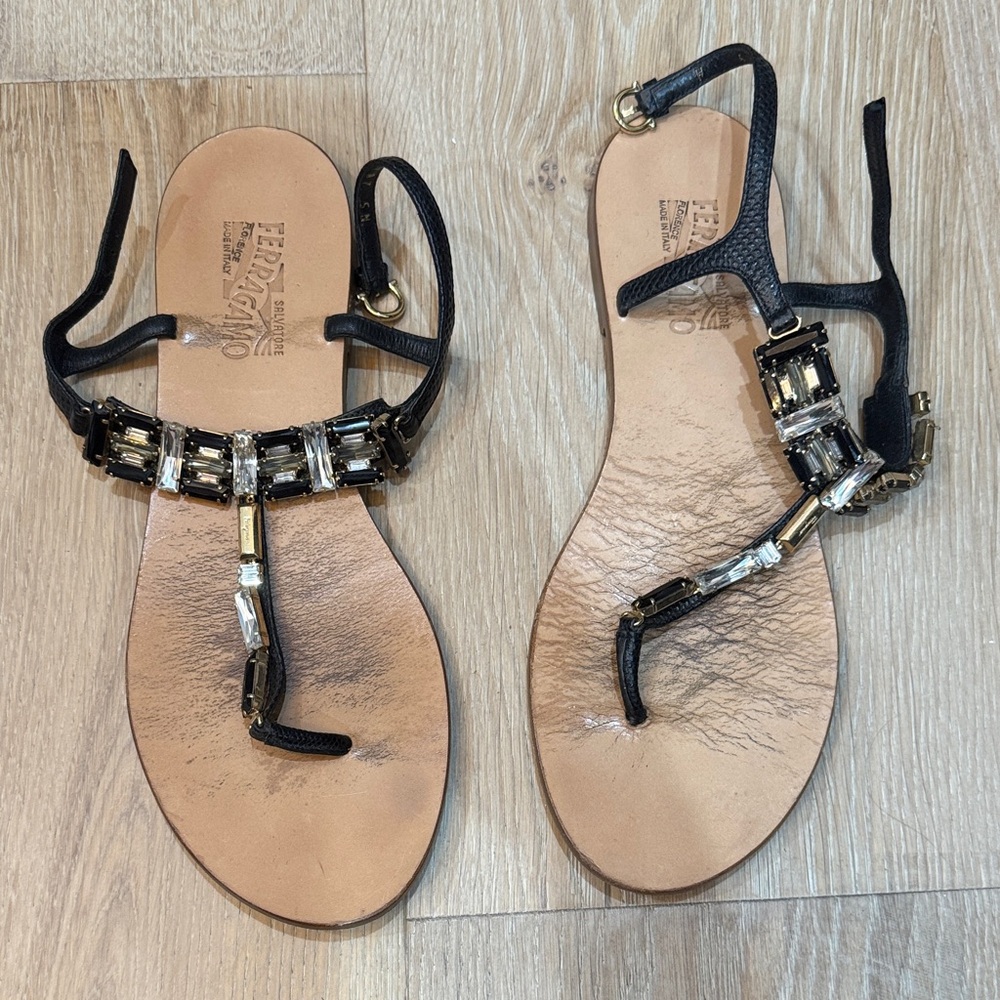 Salvatore Ferragamo Black and Tan Sandals